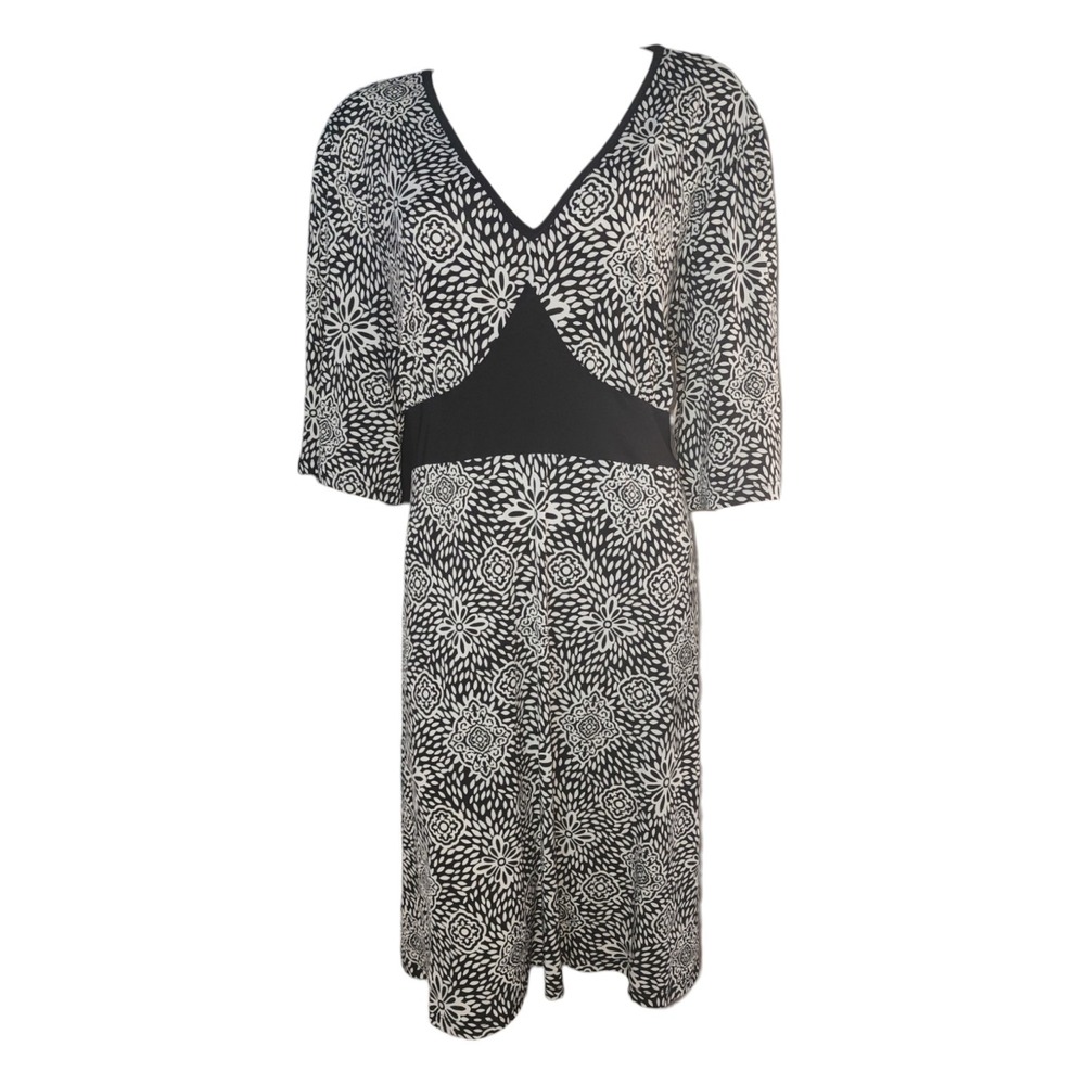 Lane‎ Bryant Dress Womens Plus Size 22/24W Black White Floral Babydoll Tie Back
